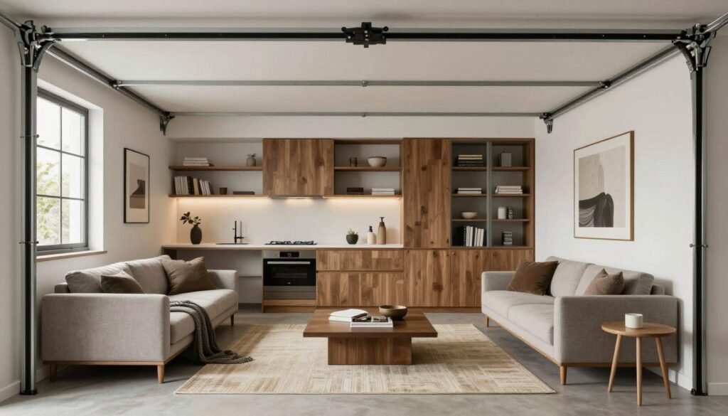 Beautifully designed above garage apartment interior showcasing integrated design elements and personal touches
