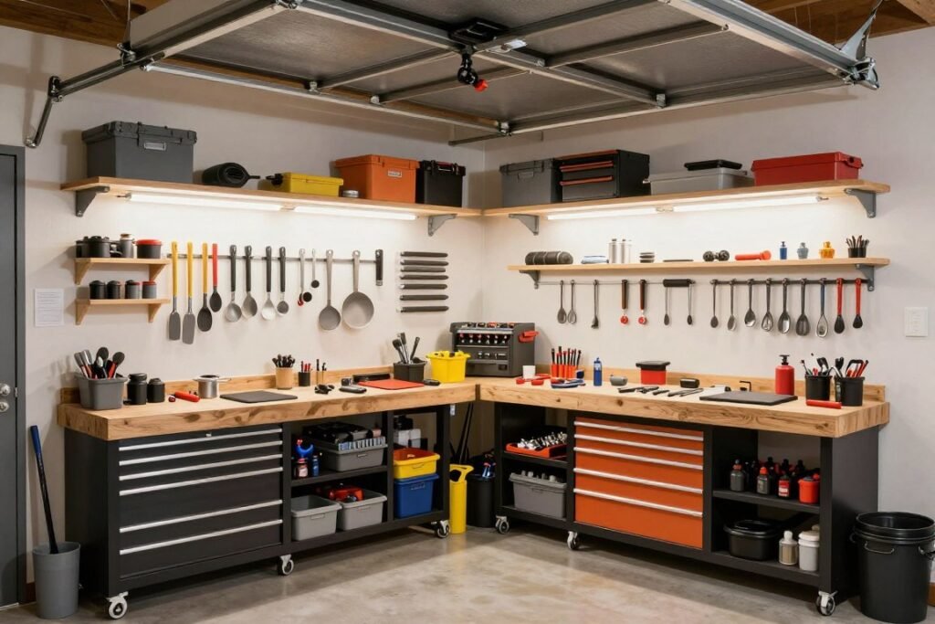 Beautifully organized garage workshop with perfect lighting for Pinterest-worthy photos Beautifully organized garage workshop with perfect lighting for Pinterest-worthy photos
