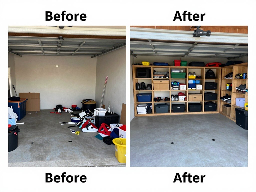 Before and after comparison of garage storage transformation Before and after comparison of garage storage transformation