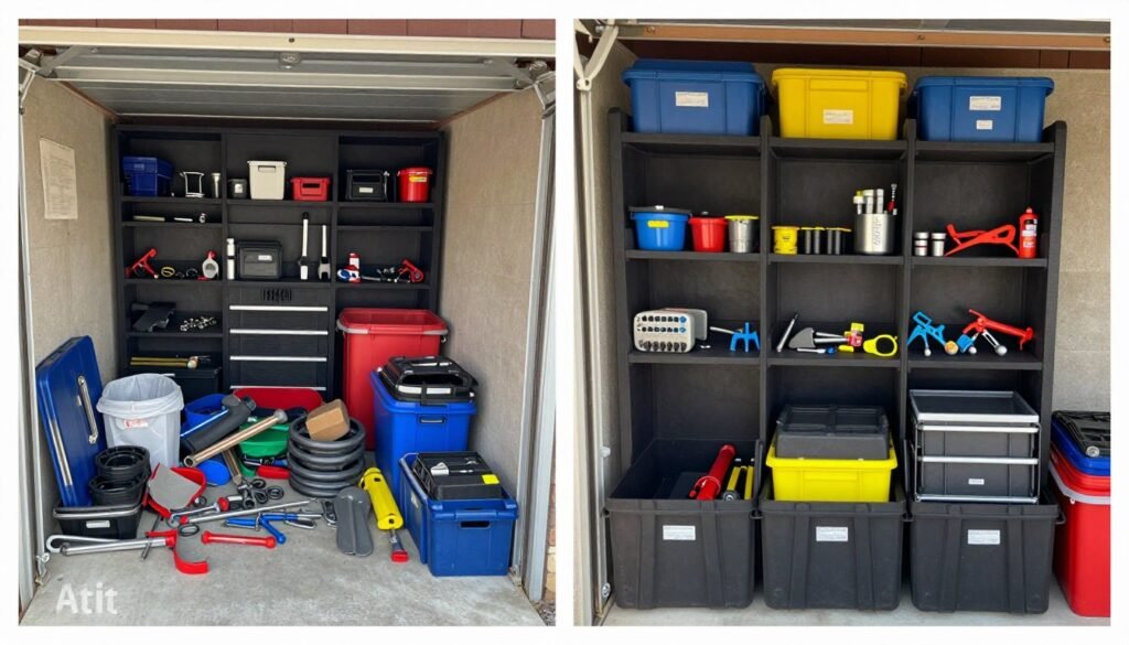 Before and after comparison of garage tool organization transformation