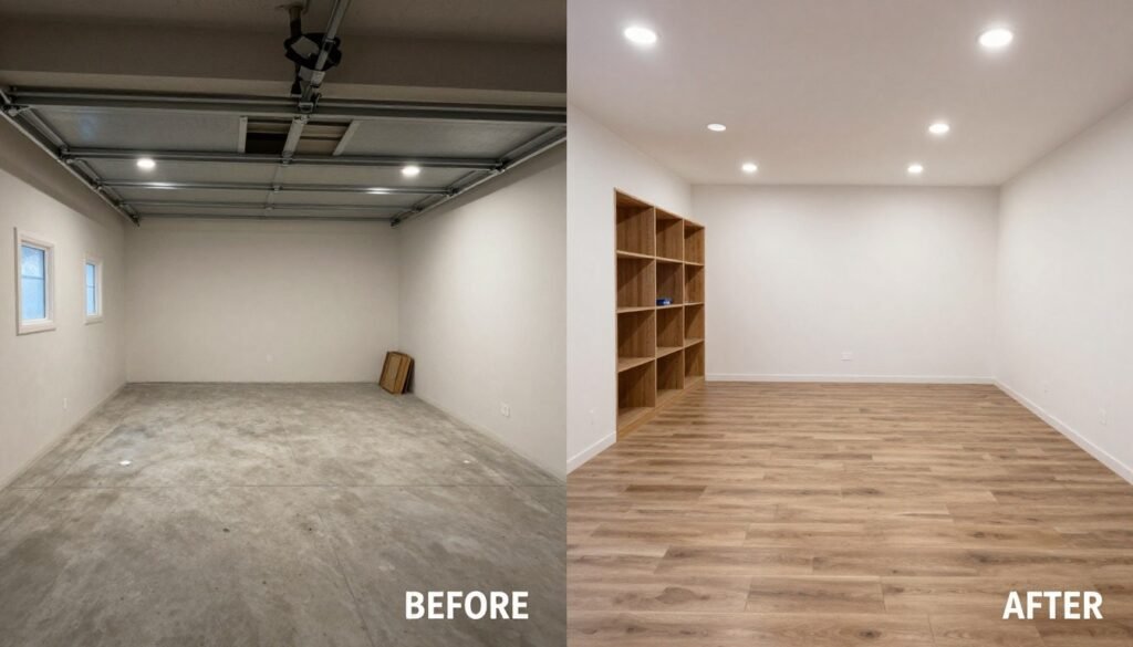 Before and after transformation of a complete garage interior makeover
