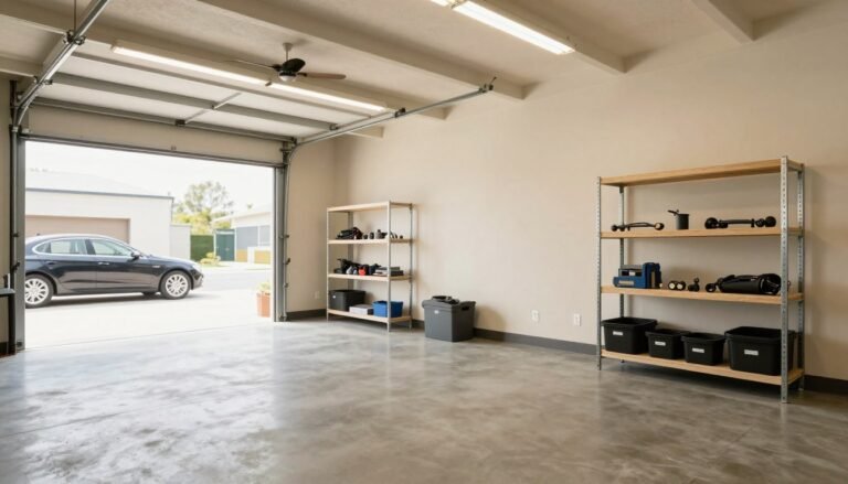 Bright garage with light-colored walls making the space appear larger and more welcoming