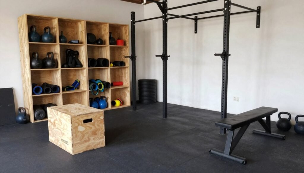 Budget-friendly small garage gym with DIY elements