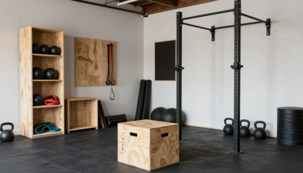 Budget-friendly small garage gym with DIY elements