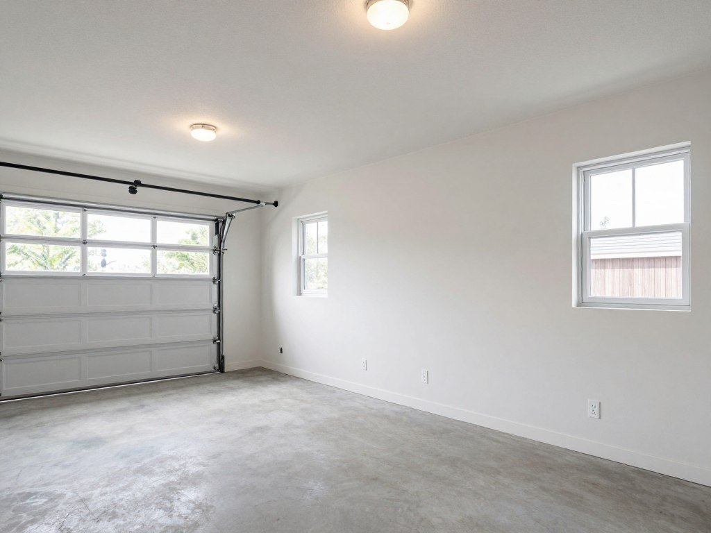 Building code compliance in an above garage apartment interior showing proper egress and ventilation
