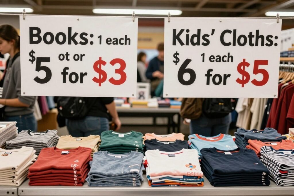 Bundle pricing display at garage sale