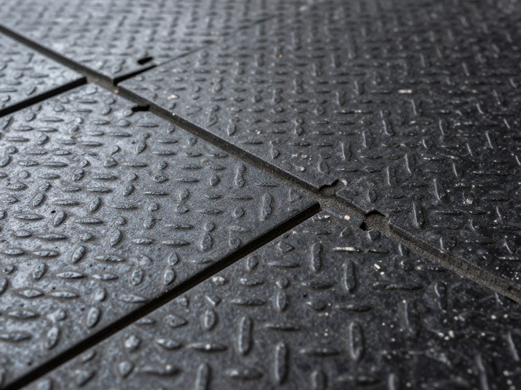 Close-up of diamond plate pattern interlocking garage floor tiles