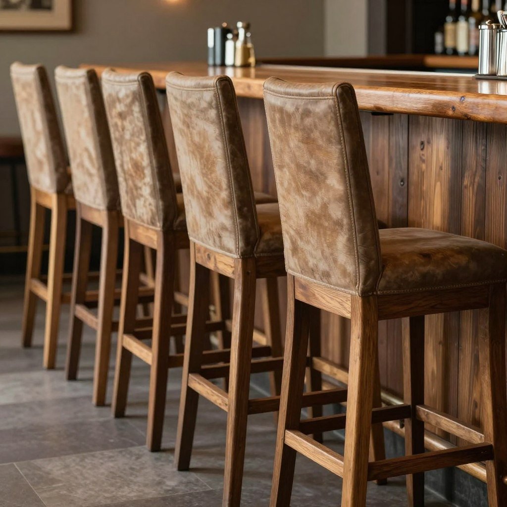 Comfortable bar stools with backs at wooden counter