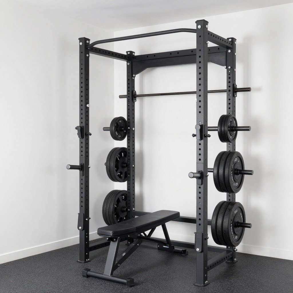 Compact studio apartment garage gym utilizing vertical space