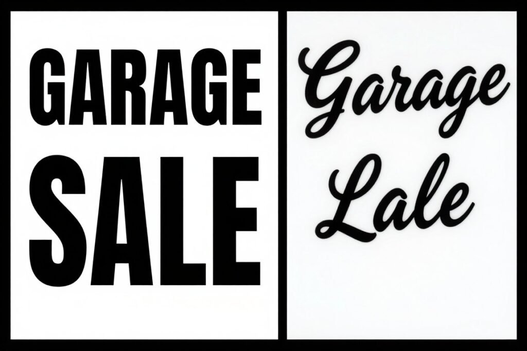 Comparison of effective and ineffective font choices for garage sale signs