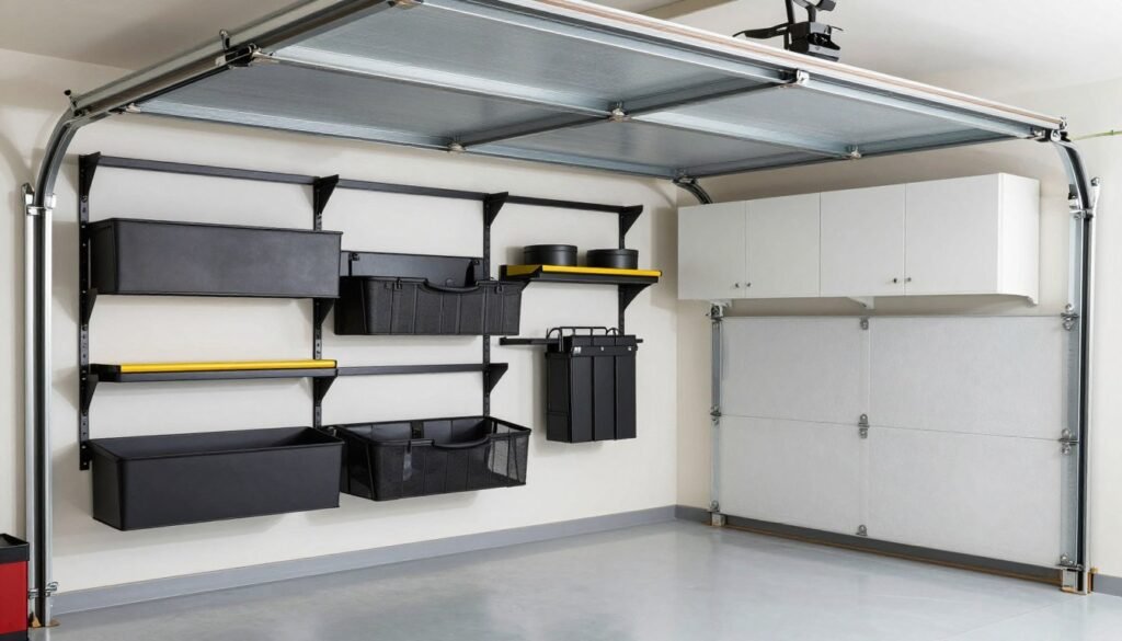 Completely transformed garage with comprehensive storage systems and clear floor space Completely transformed garage with comprehensive storage systems and clear floor space