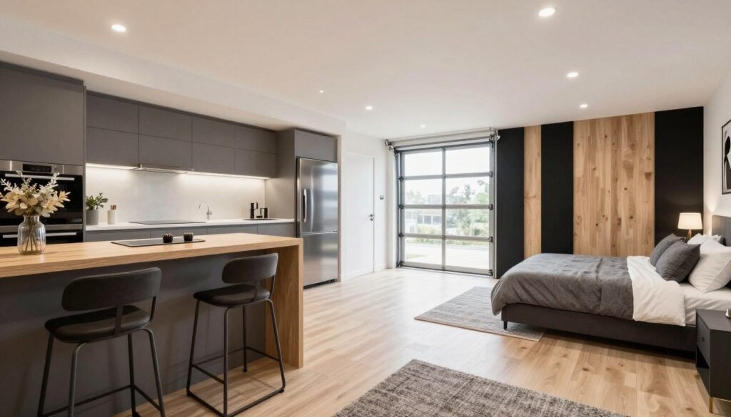 Contemporary garage studio apartment designed for rental income