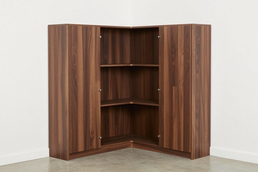 Corner garage cabinet maximizing awkward space