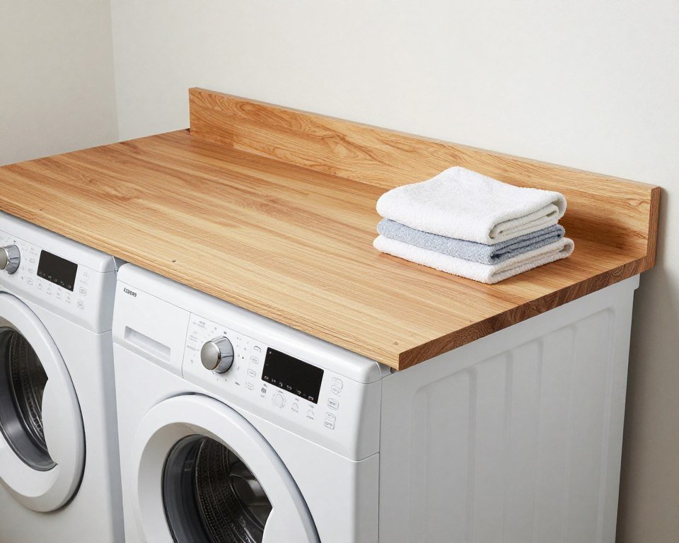 DIY countertop over washer and dryer in garage laundry area