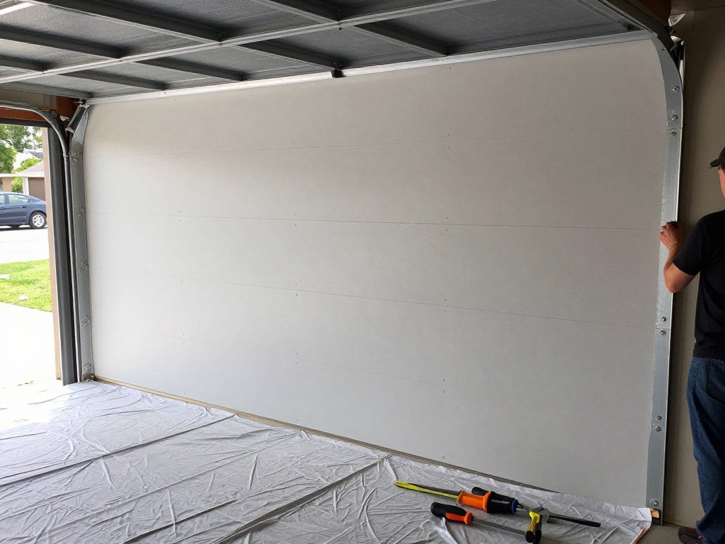 DIY garage wall project in progress showing proper preparation and tools