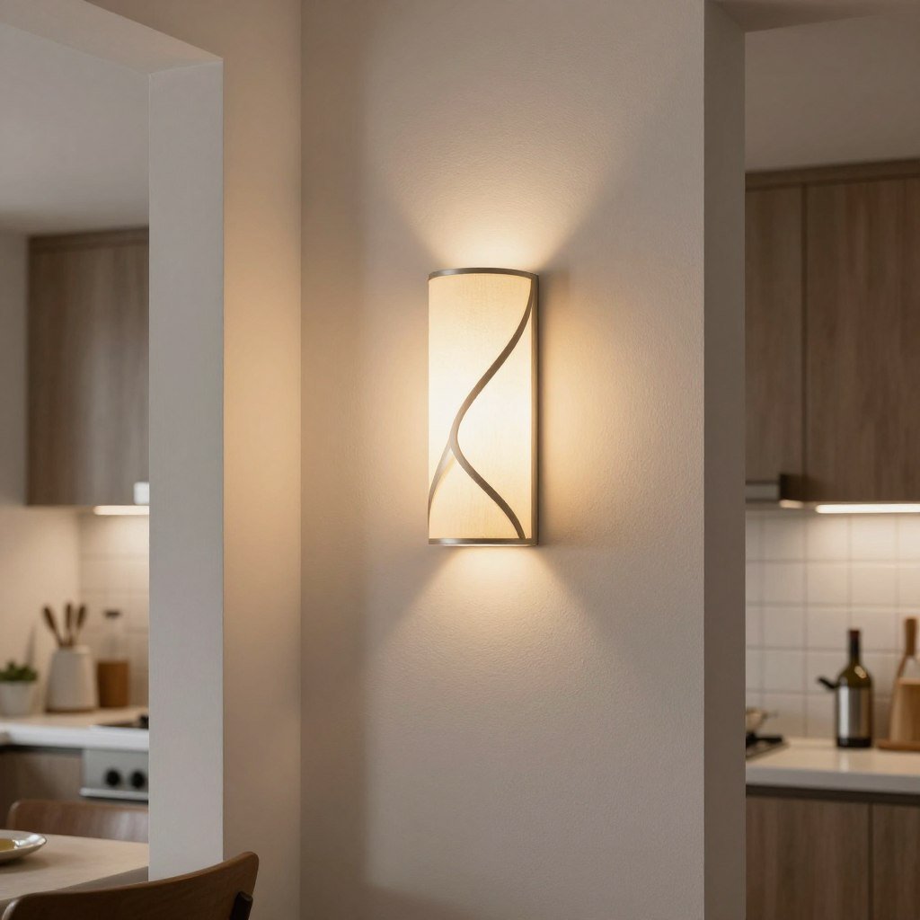 Decorative wall sconce adding ambient light to kitchen corner