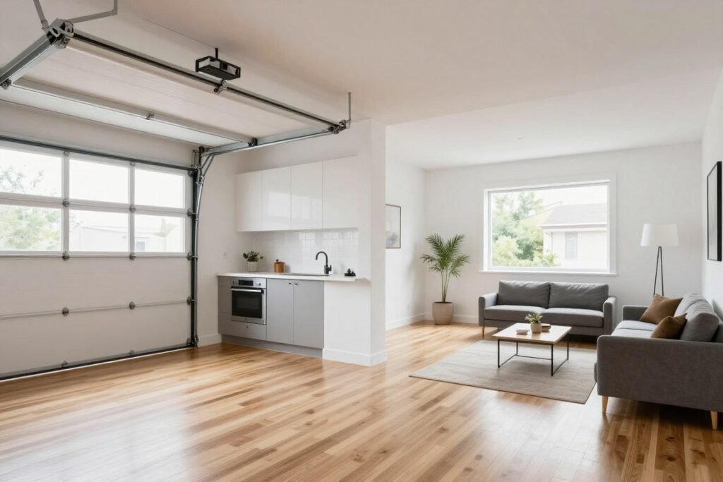 Detached garage converted to modern studio apartment