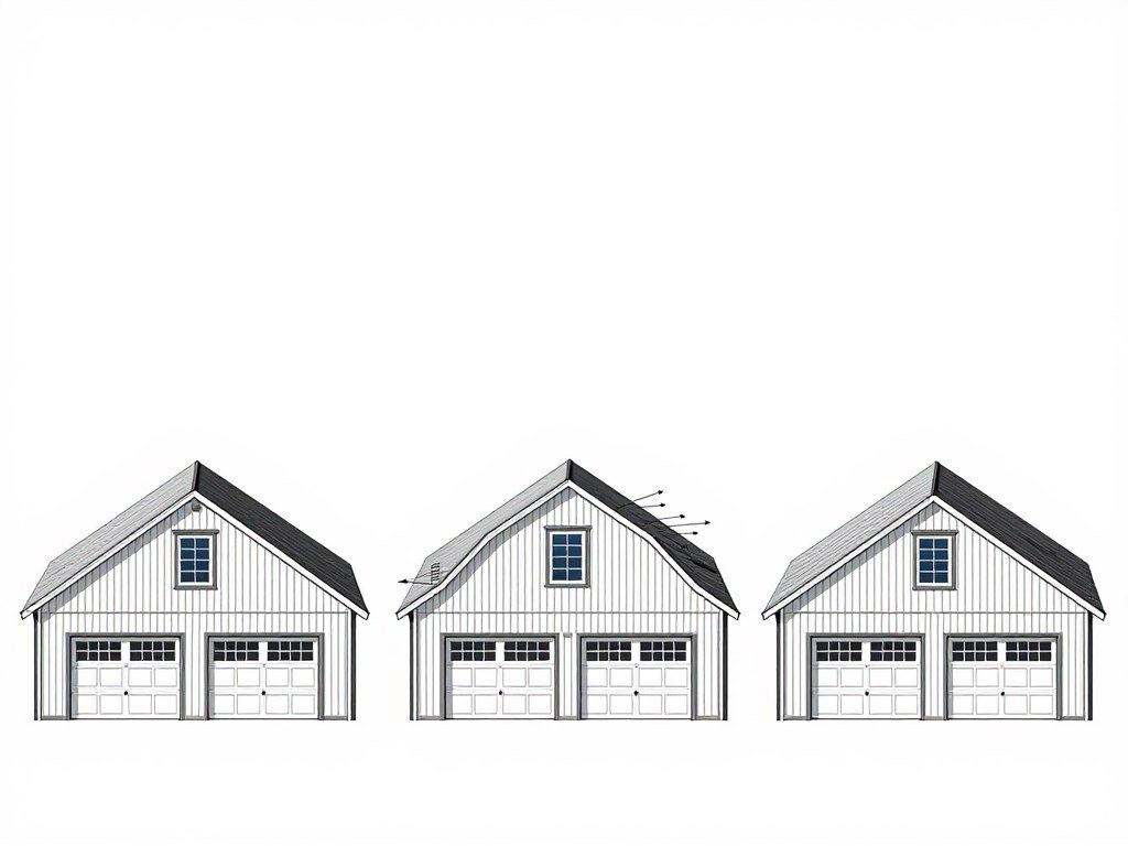 Different roof styles for pole barn garages including gable, gambrel, and monitor