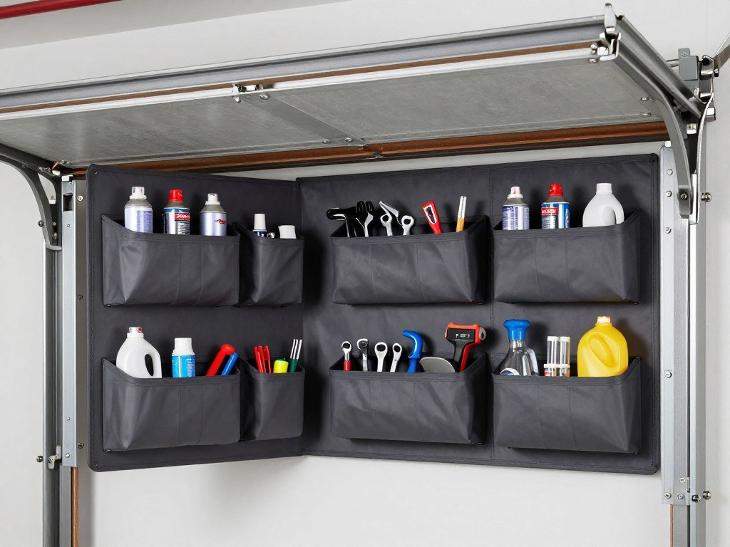 Door-mounted garage cabinet organizers for small items