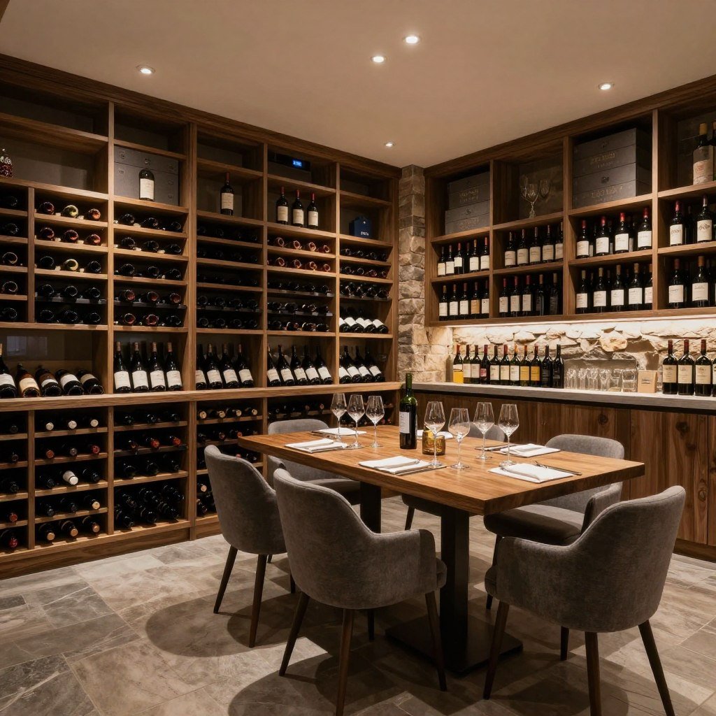 Elegant wine cellar conversion with proper storage and tasting area Elegant wine cellar conversion with proper storage and tasting area