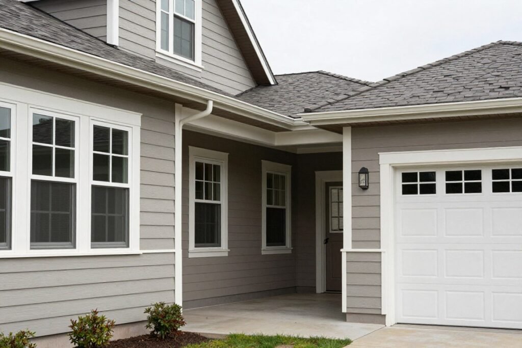 Enclosed breezeway with architectural elements matching both the house and garage it connects Enclosed breezeway with architectural elements matching both the house and garage it connects