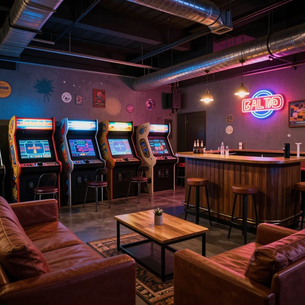 Entertainment lounge with vintage arcade games