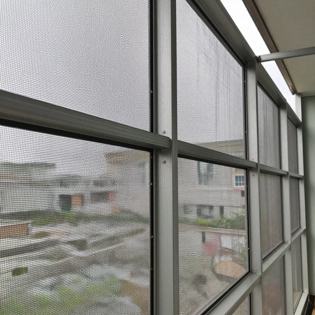 Fine mesh screen enclosure system with reinforced framing in a breezeway Fine mesh screen enclosure system with reinforced framing in a breezeway