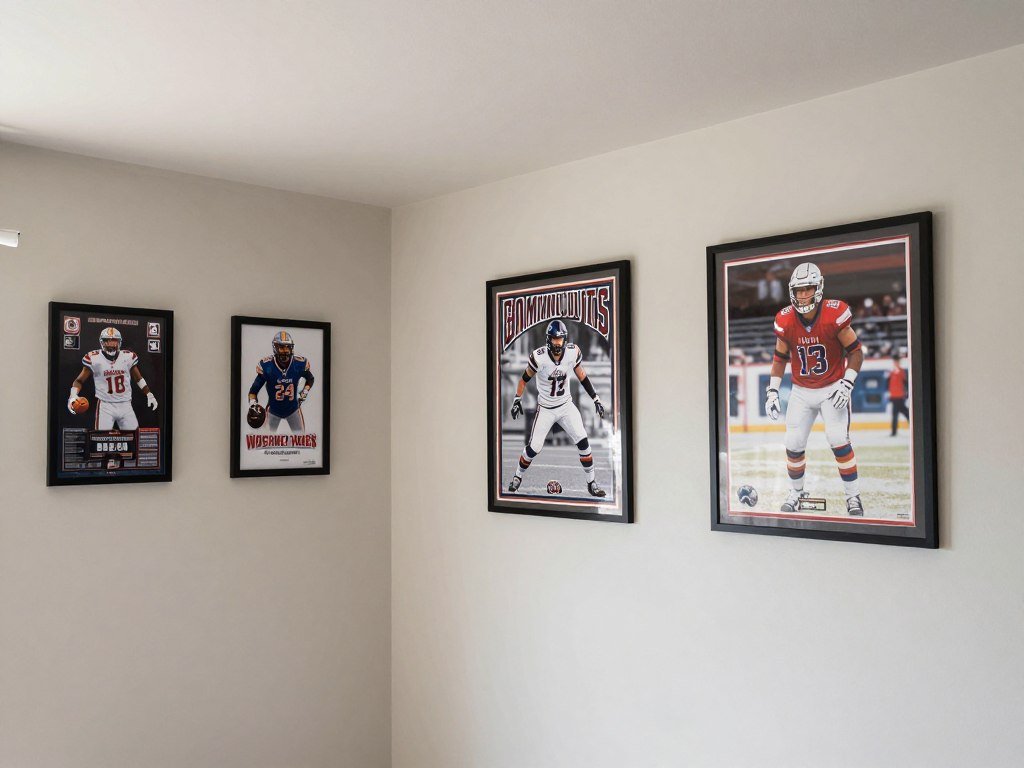 Finished drywall in a garage man cave with sports memorabilia