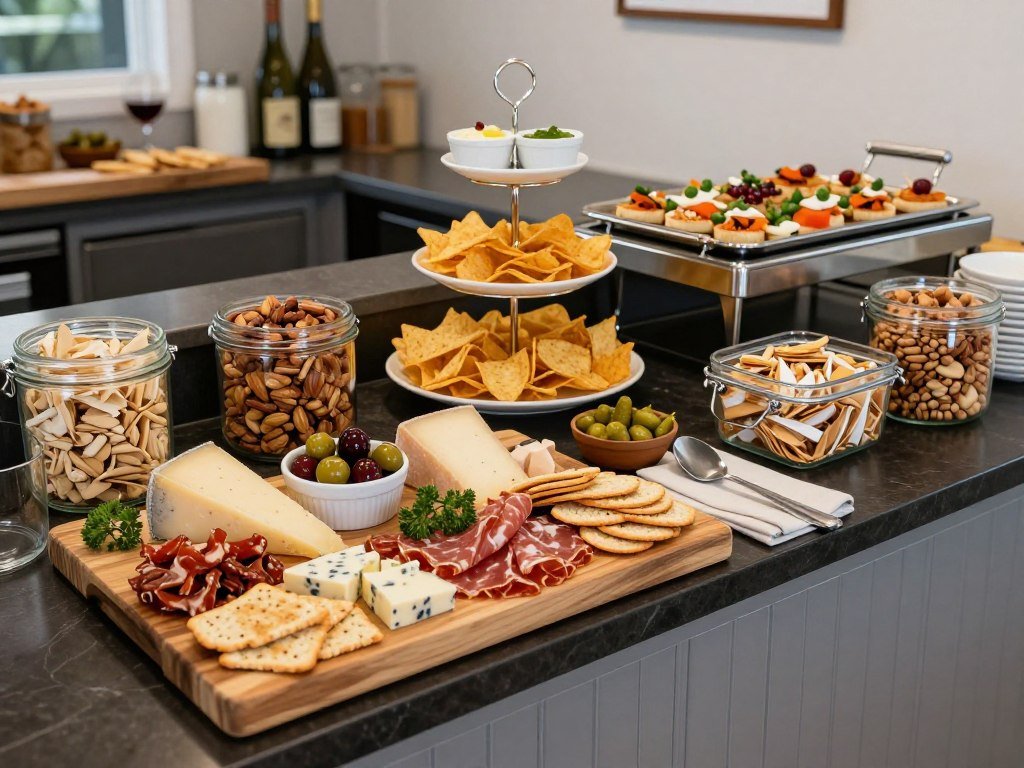 Food and snack setup for garage bar entertaining