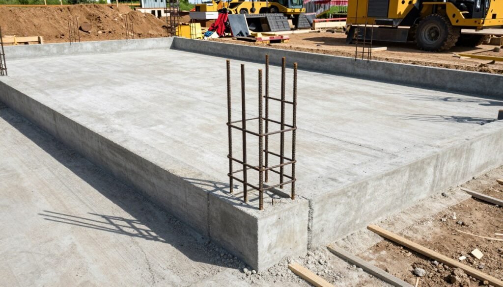 Foundation being prepared for a barn style garage with concrete forms visible Foundation being prepared for a barn style garage with concrete forms visible