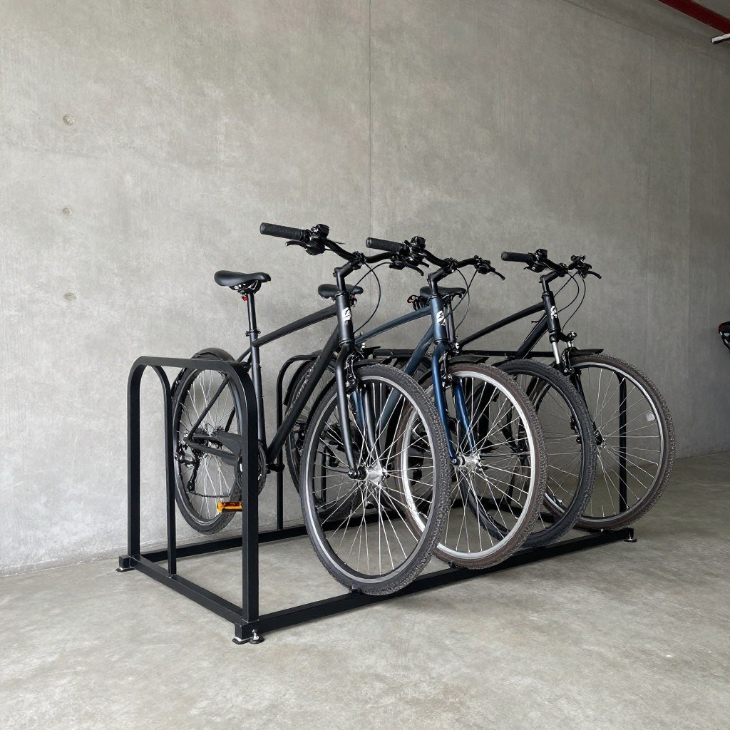 Freestanding bike rack holding multiple bicycles
