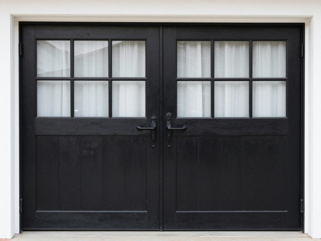 Garage door makeover with carriage-style decorative hardware