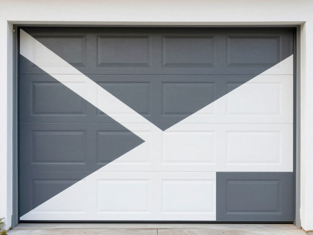 Garage door makeover with modern color blocking design