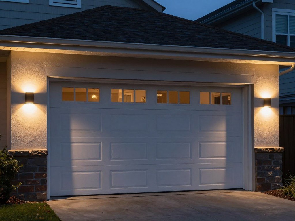 Garage door makeover with strategic lighting enhancements
