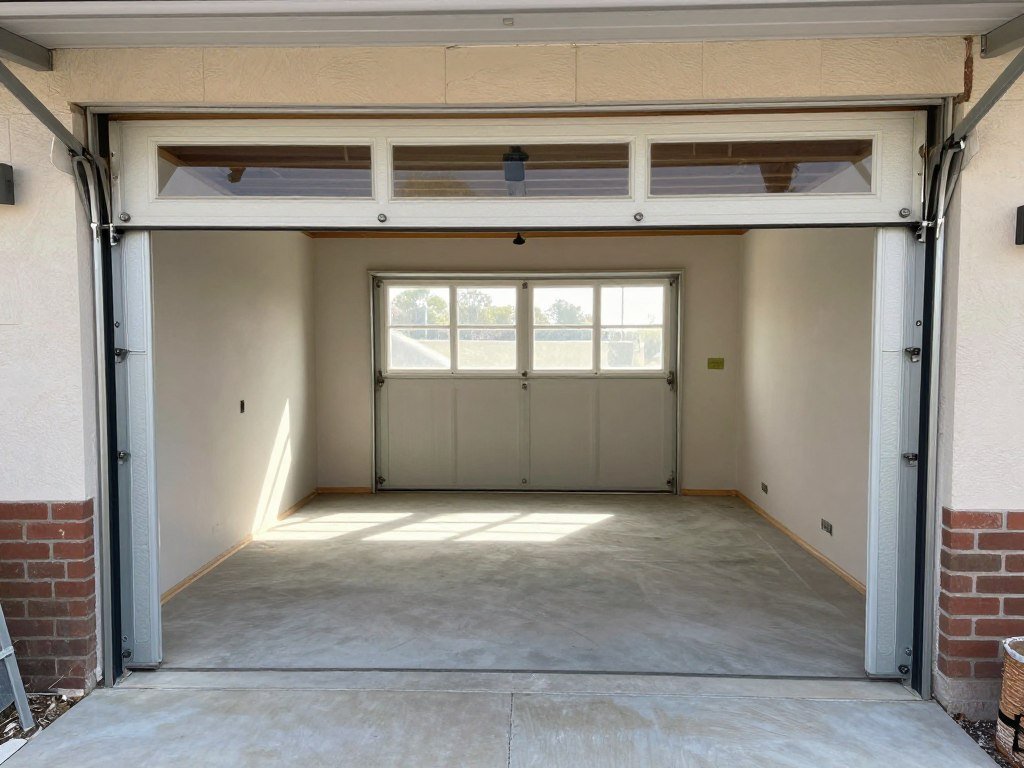 Garage door replacement with windows and wall during a conversion project