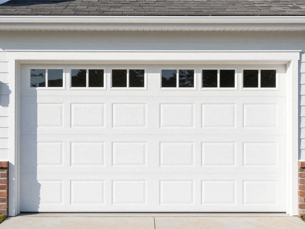 Garage door with top row windows