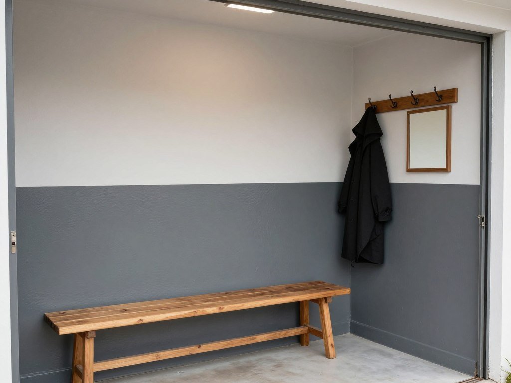 Garage entryway with two-tone painted walls in complementary colors