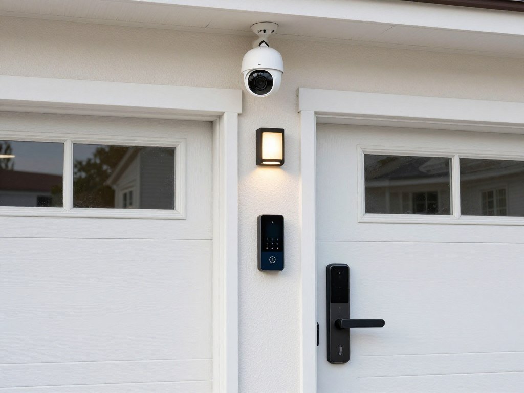 Garage security system with camera, smart lock, and motion sensors
