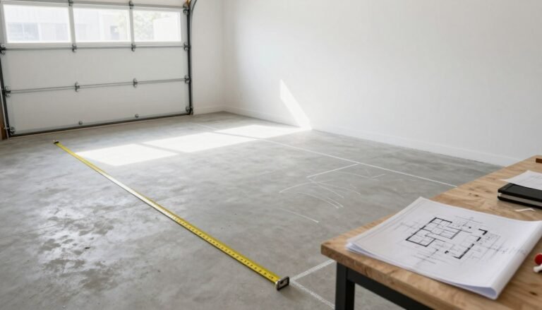 Garage space being measured and planned for conversion into a garage bar