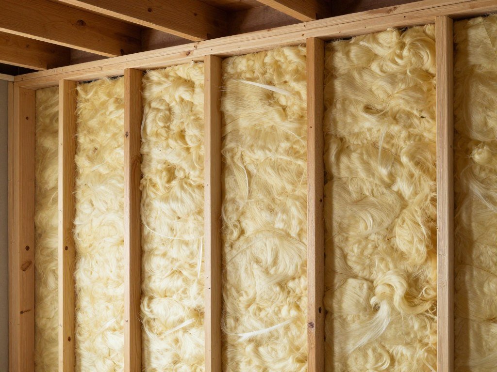 Garage wall with insulation being installed between studs
