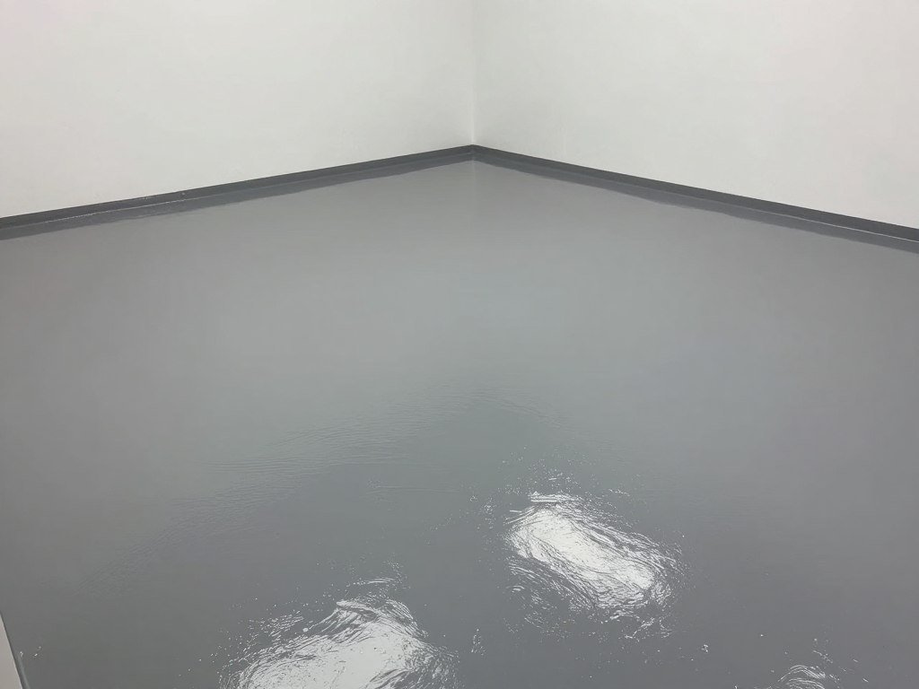 Garage with epoxy floor coating in a modern gray finish