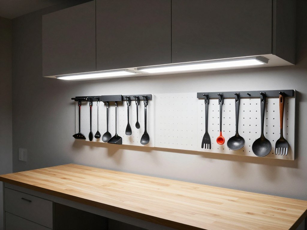 Garage workbench with under-cabinet task lighting
