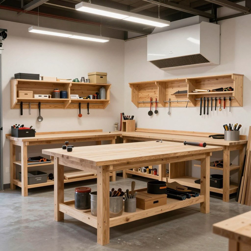 Garage workshop with woodworking tools and storage Garage workshop with woodworking tools and storage