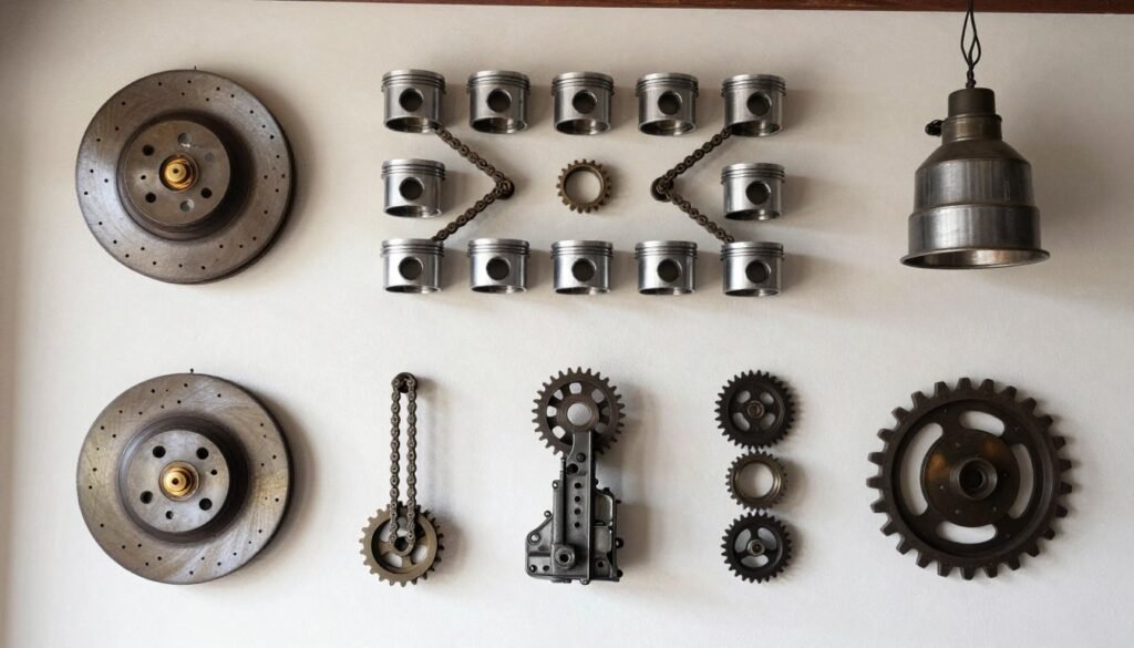 Handmade garage art created from repurposed automotive parts Handmade garage art created from repurposed automotive parts