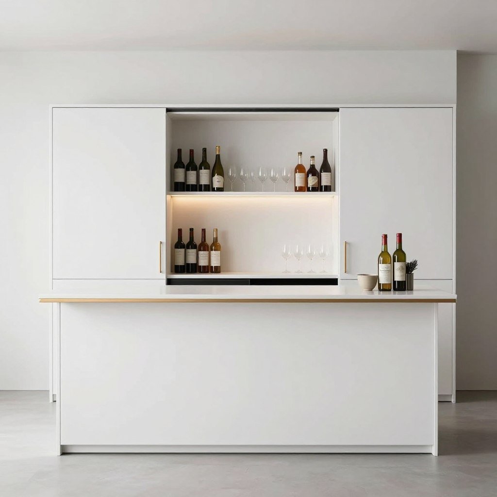 Hidden storage cabinets in minimalist bar