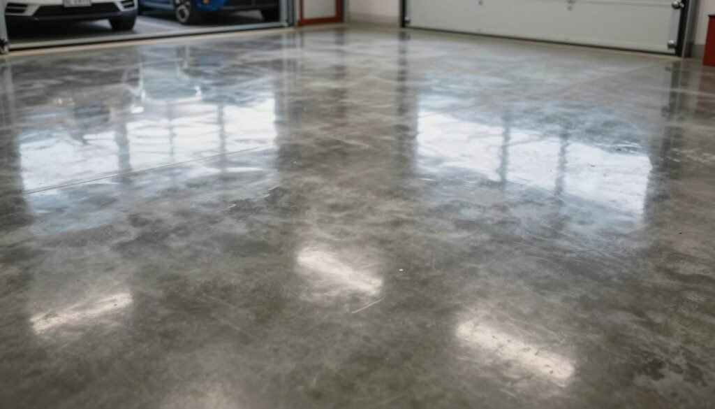 Highly polished concrete garage floor with mirror-like finish