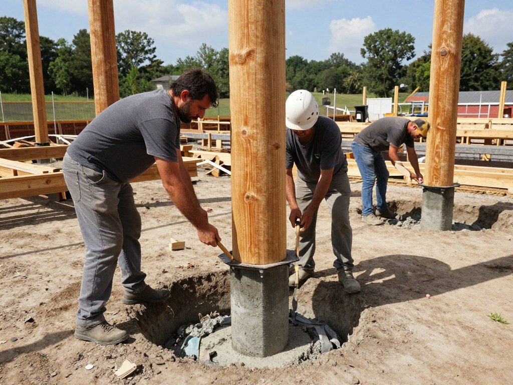 Installing poles for a pole barn garage foundation