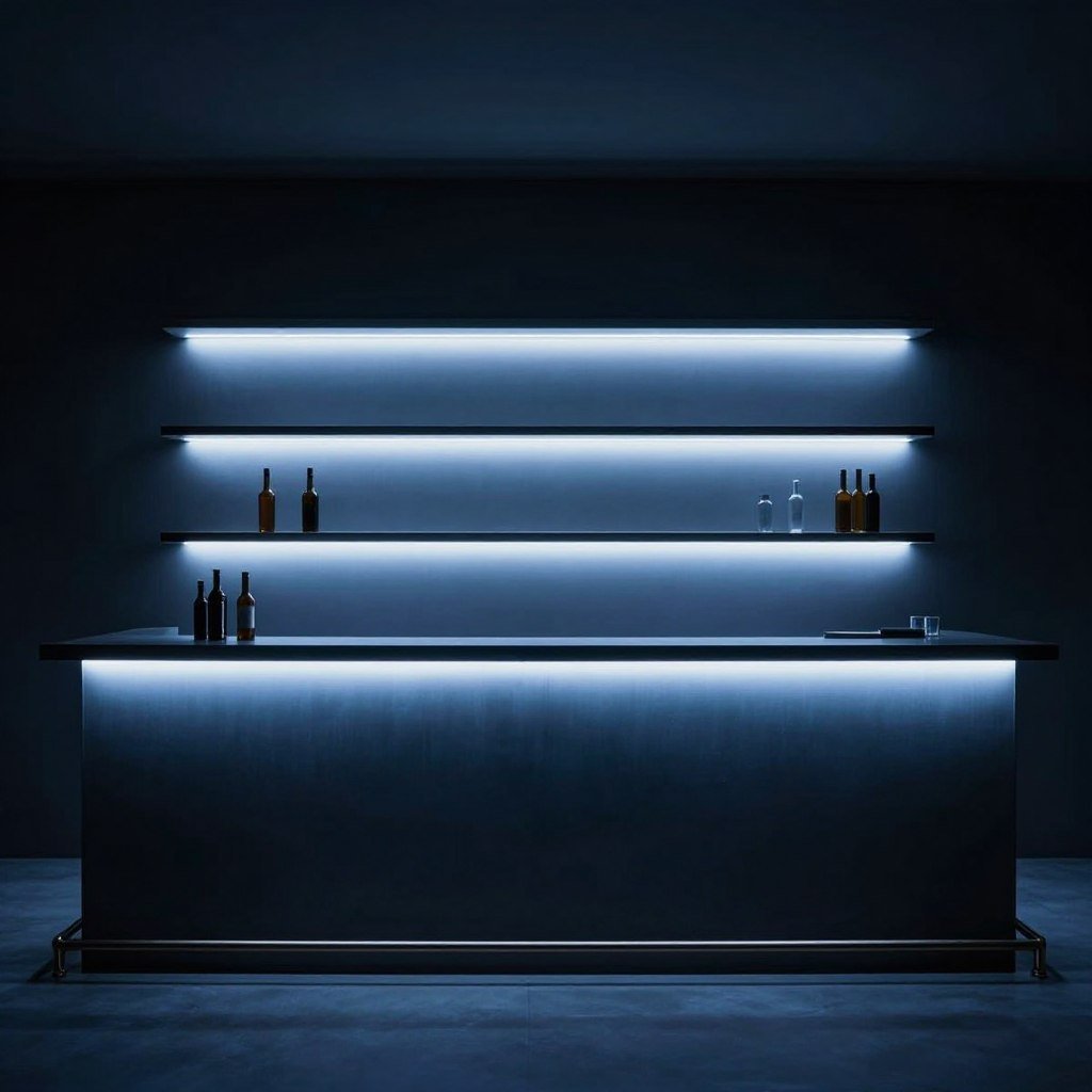 Integrated LED lighting in minimalist bar