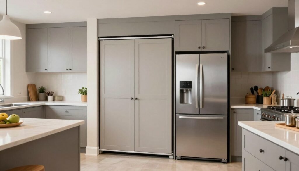 Kitchen layout showing optimal appliance garage placement next to refrigerator