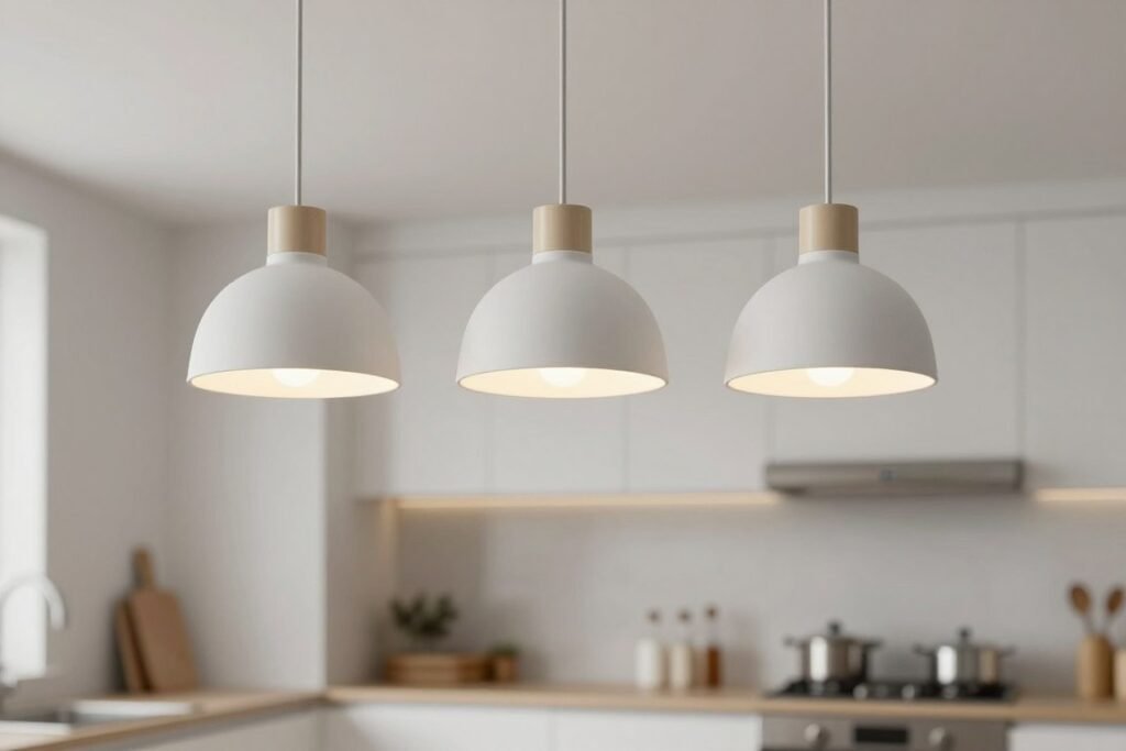 Kitchen with updated pendant light shades